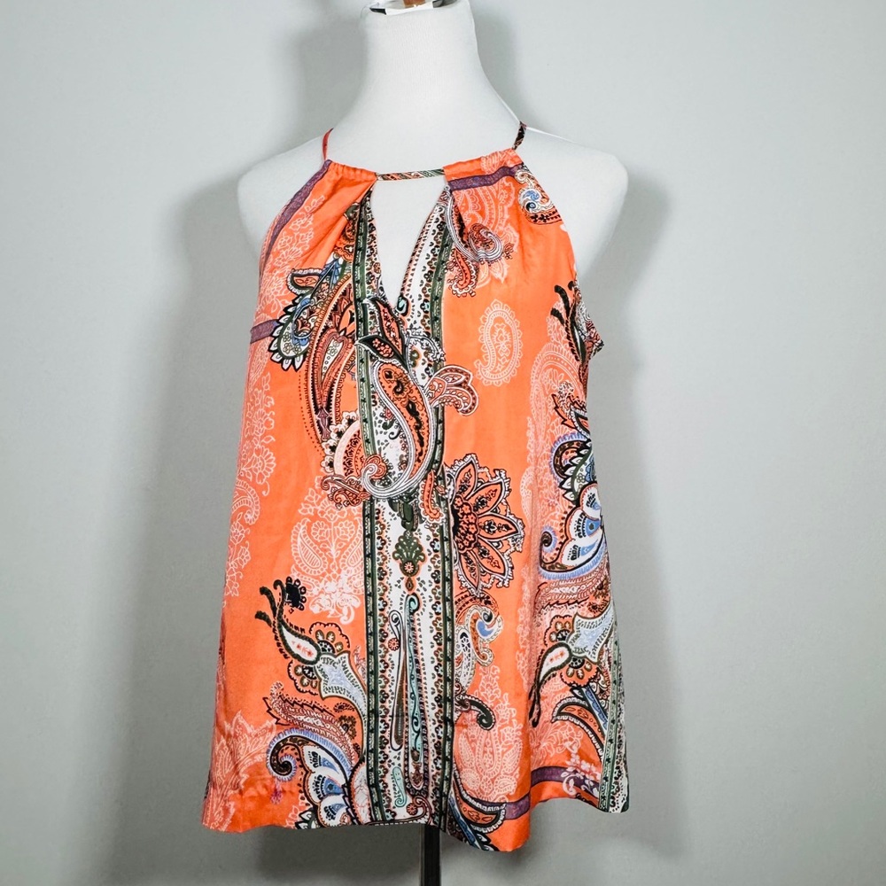 New York & Company Orange Paisley Halter Top Size M Boho Sleeveless